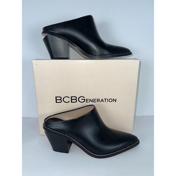 BCBGeneration Demi Shoes Womens Size 8 Black Slip On Mules Block Heels 34BC1181 - Picture 1 of 5